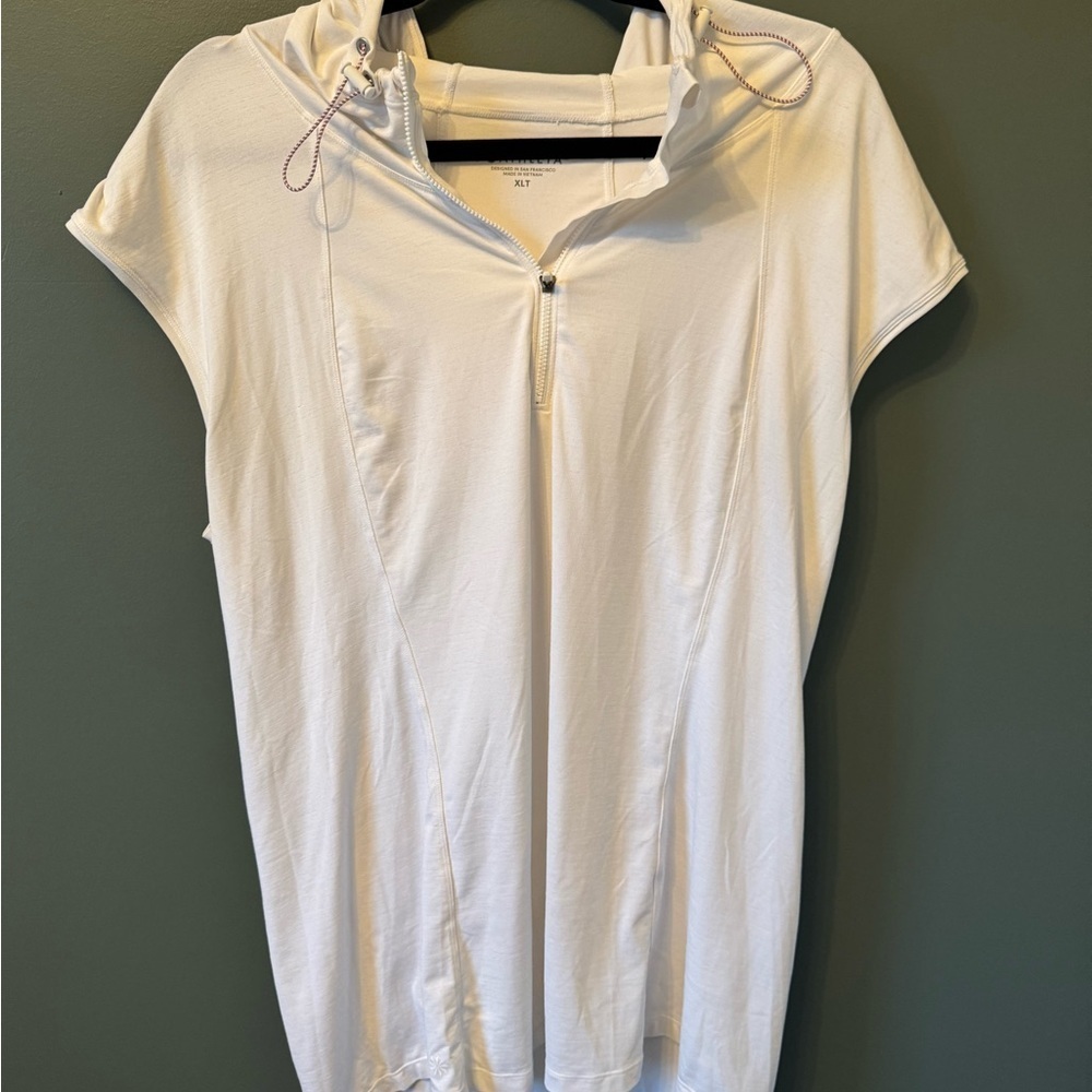 Athleta Hooded Short-Sleeve Pullover with 1/4 Zipper XLT White
